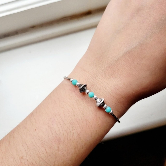 Handmade Dainty Sterling Silver Turquoise Beaded Bracelet - Picture 5 of 8